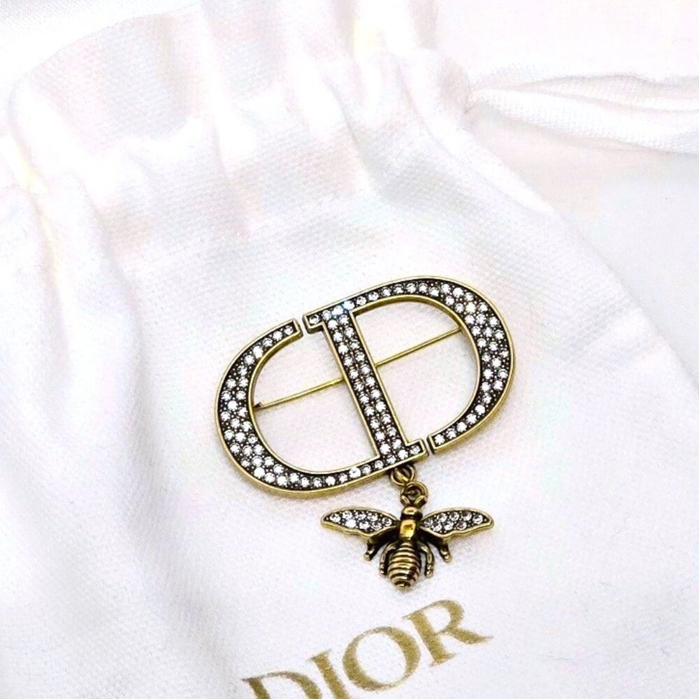 Dior Bee Antique Gold Brooch / Pin with Crystal in a Jewelry Bag Vintage & Rare - Picture 11 of 12